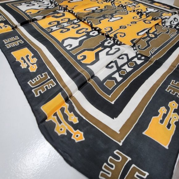 Mustard Yellow Handpainted Square Silk Scarf - NEW - Picture 6 of 7